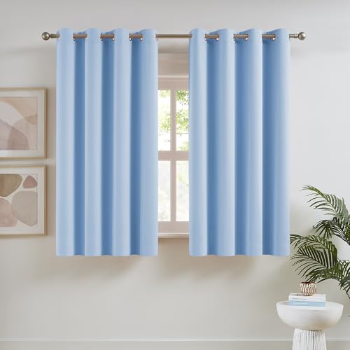 DUALIFE Sky Blue Blackout Curtains Cerulean Solid Grommet Thermal Insulated Room Darkening Bedroom Curtains 52 by 54 Inch Set of 2 Panels