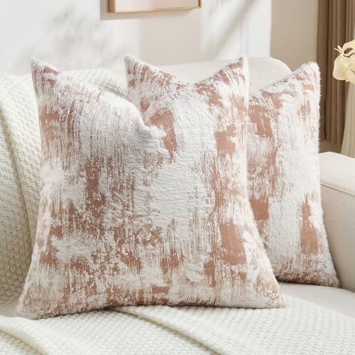 FUTEI Rust White Decorative Throw Pillow Covers 22x22 Inch Set of 2,Soft Faux Cashmere Jacquard - Textured & Cozy Cushion Case,Modern Home Decor for Couch Bed Living Room