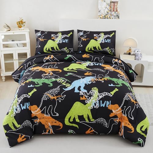 RYNGHIPY Dinosaur Comforter Set Full Size 3Pcs Dinosaur Bedding Set for Kids Boys Girls Microfiber Boys Bedroom Set 1 Comforter with 2 Pillowcases (Multi,Full)