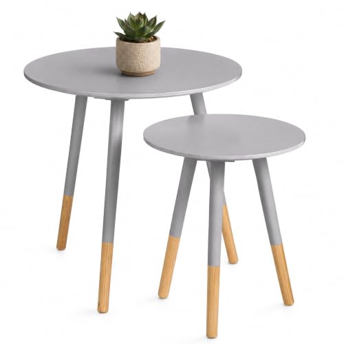 Premier Housewares Set of 2 Grey Round Side Tables - MDF & Pine Wood