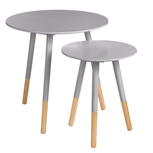 Premier Housewares Viborg Round Side Table, Wood, Grey, Set of 2