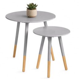 Premier Housewares Set of 2 Grey Round Side Tables - MDF & Pine Wood