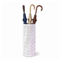 BEWBBAT Umbrella Stand Rack for Entryway, Free Standing Metal Umbrella Holder, Round Umbrella Organizer Bin with 3 Hooks for Long Short Umbrella, Walk Stick, Home Office Indoor, 17 x 7 Inch, White