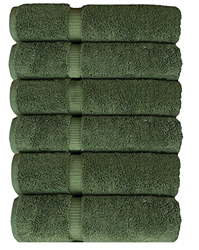 BC BARE COTTON Luxury Hotel & Spa Towel Turkish Cotton Hand Towels - Moss - Dobby Border - Set of 6