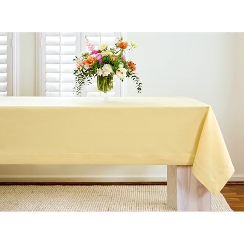 Solino Home 100% Pure Linen Tablecloth Golden Straw Woven, Fete 60 x 108 in - Table Cloth For Fall Dining, Elegant Table Setting, Home Decor, Indoor & Outdoor Use, Party, Gifting, Machine Washable. Fete