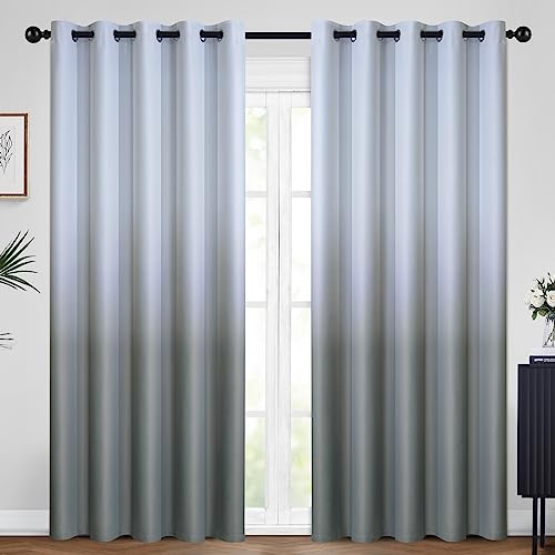 Yakamok 84 Inch Long Ombre Curtains,Thermal Insulated Light Blocking Greyish White to Grey Gradient Color Curtains, Room Darkening Grommet Window Drapes Living Room/Bedroom(2 Panels,62W x 84L)