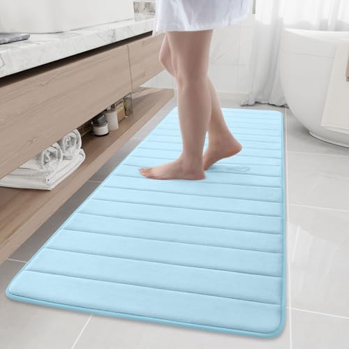 "Buganda Memory Foam Bath Mat, Ultra Soft and Non-Slip, Water Absorbent and Machine Washable, for Bathroom, Shower and Bathtub, Light Blue, 70"" x 24"""