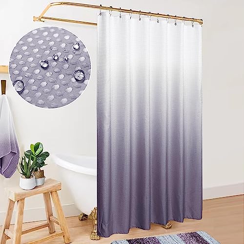 Grey Purple Shower Curtain for Bathroom Ombre Waterproof Liner White and Gray Smoke Purple Bath Decor Textured Fabric Woman Girls Shower Curtain Sets with Hooks Machine Washable 70 x 72 inch Long