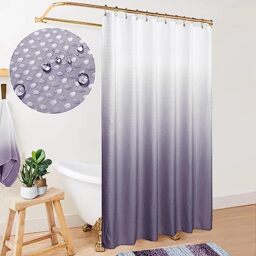 Grey Purple Shower Curtain for Bathroom Ombre Waterproof Liner White and Gray Smoke Purple Bath Decor Textured Fabric Woman Girls Shower Curtain Sets with Hooks Machine Washable 70 x 72 inch Long