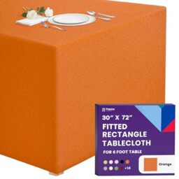 Gee Di Moda Fitted Tablecloth - 72 x 30 Inch Orange Fitted Tablecloth for 6 Foot Rectangle Table - Heavy Duty Washable Fabric - For Holiday Party Dinner Wedding & Trade Show