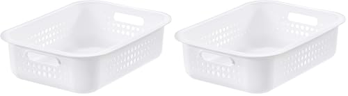 SmartStore 6L Recycled Plastic Storage Basket with handles - White - Sustainable, Stackable and Nestable - 10 Year Guarantee - Small basket - L37 x W28 x H10 cm (Pack of 2)