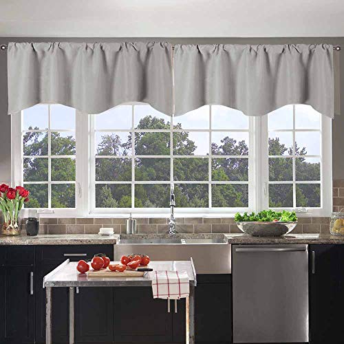 2 Pieces Valances for Window Blackout Valance Curtains Primitive Scalloped Kitchen Valances Rod Pocket Window Valances for Living Room Bedroom, 52x18 Inch Soft Grey Farmhouse Valances