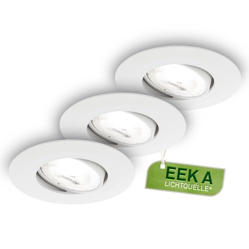 BRILONER - LED Recessed Spotlights Set of 3, EEC A Light Source, 230V, Adjustable, 2W Each 360lm, Neutral White Light, Flat Ceiling Spots, Ceiling Spotlights, 68mm Cut-Out, 90x24mm, White