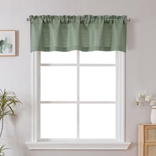 Chyhomenyc Sage Green Burlap Faux Linen Textured Semi Sheer Small Window Curtain, Rod Pocket Bathroom Window Curtains Laundry Basement Valance, 60Wx16L Inch, 1 Piece