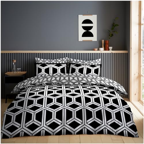 GC GAVENO CAVAILIA Duvet Cover Double with Pillowcases - Breathable Polycotton Comforter Cover with Pillowcases - Reversible Double Bedding Set (200x200 cm) - Washable Bed Set - Black/White