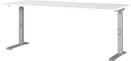 Germania Desk 7912-639, in white/silver, me. height-adjustable, 180 x 91 x 80 cm (WxHxD)