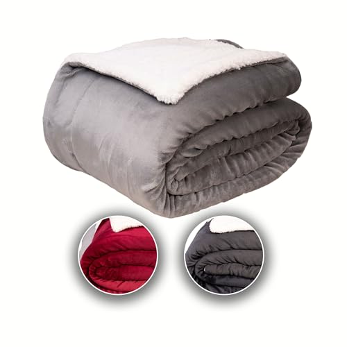 Komfortec Cuddly Blanket 220 x 240 cm, Oeko-Tex Certified Fluffy Fleece Blanket, Warm Sherpa Sofa Throw, Thick Sofa Blanket, Grey