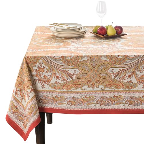 Maison d' Hermine Table Cloth Rectangle Table 100% Cotton 70 x 90 Inches Fall Tablecloth Reusable Everyday Use for Thanksgiving Christmas Decorations Dining Farmhouse Party (Kashmir Paisley)