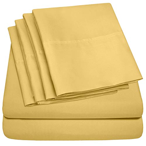 Full Size Bed Sheets - 6 Piece 1500 Supreme Collection Fine Brushed Microfiber Deep Pocket Full Sheet Set Bedding - 2 Extra Pillow Cases, Great Value, Full, Yellow