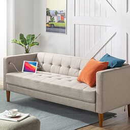 Zinus Pascal Sofa with USB Ports - Mid-Century - Tool-Free, Easy Assembly - Tufted Cushions - Tuxedo Arm - Tapered Legs - Sofa-in-a-Box - Oatmeal