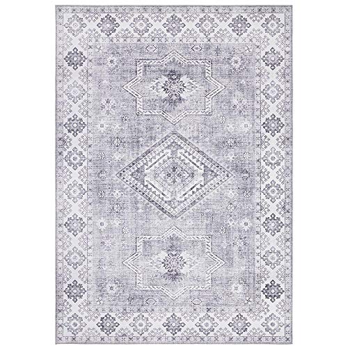 Nouristan Asmar Rug - Living Room Rug Orient Touch Detailed Pattern Floral Khep Pile Flat Weave Rug for Dining Room, Living Room, Bedroom - Graphite Grey, 80 x 200 cm