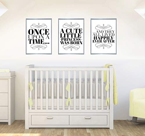 Once Upon A Time Set of 3 Quotes Baby Girls Nursery Decor Wall Art Poster Print - Size A3-297 x 420 mm