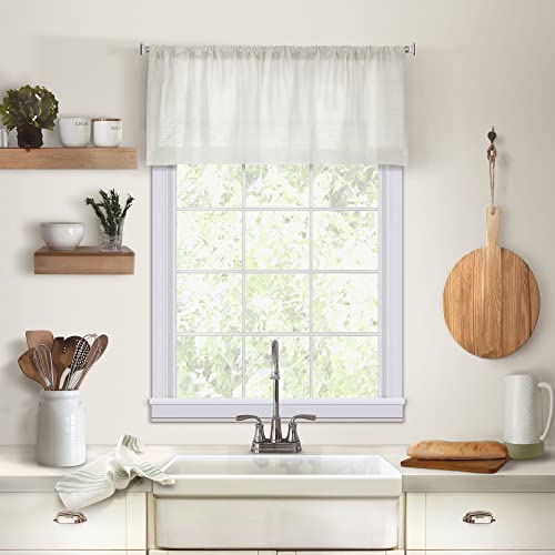 "Elrene Home Fashions 026865775136 Solid Hemstitched Rod Pocket Valance Kitchen/Cafe Window Curtain, 60"" x 15"", White"