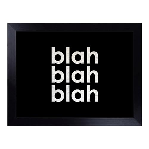 Lap Tray with Bean Bag Cushion, Blah Blah Blah Black Cracked Typography - Handmade in the UK, Raised Wooden Edge, Padded Cushion, Heat-Resistant Wipe-Clean Surface, for Meals, Laptops and Crafts