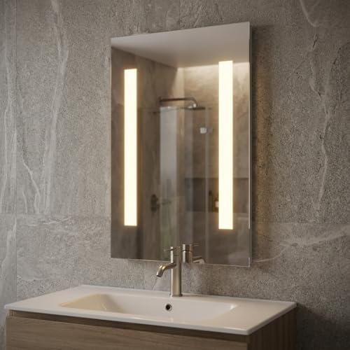 Croydex Malham Bathroom Mirror with LED Lights -Wall Mounted, Battery Operated (Requires 8 x AA Batteries), All Fixings Included (30x45cm)