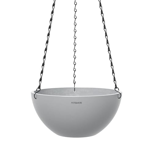 POTS&MORE UMO Bowl Hanging 30 Pot (Diameter 30 cm, Elegant Design, Colour Light Grey, Height 13.9 cm, Plastic Planter for Indoor Plants) VP333002, lightgrey