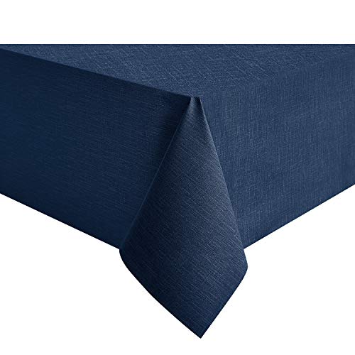 NLMUVW Rectangle Vinyl Tablecloth 100% Waterproof Oil Proof Spill Proof PVC Table Cloth Wipe Clean Table Cover for Kitchen Dining Picnic, 54 x 120 inch, Navy