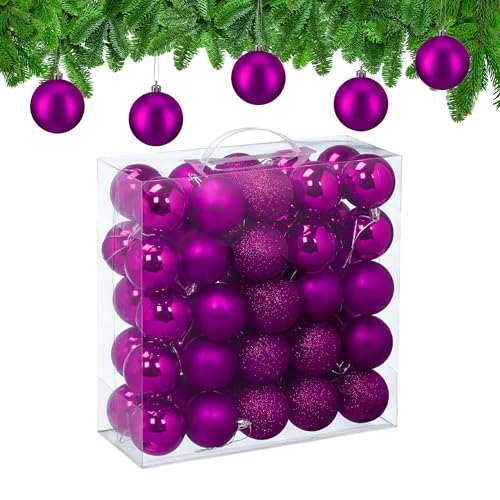 Relaxdays Christmas Baubles, Set of 50, Tree Ornaments, Holiday Decorations, Plastic, Shatterproof, 6 cm, Violet