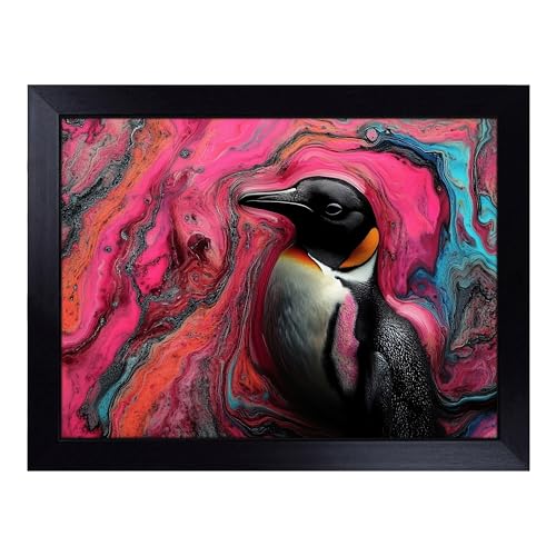 Lap Tray with Bean Bag Cushion, Penguin - Handmade in the UK, Raised Wooden Edge, Padded Cushion, Heat-Resistant Wipe-Clean Surface, for Meals, Laptops and Crafts