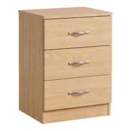 Vida Designs Large Pine Bedside Cabinet Chest of Drawers, 3 Drawer With Metal Handles and Runners, Unique Anti-Bowing Drawer Support, Riano Bedroom Furniture