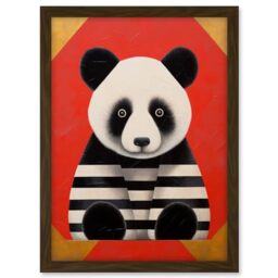 Artery8 Panda with Stripes Fun Kids Bedroom Baby Nursery Bright Bold Artwork Red Black White Artwork Framed A3 Wall Art Print