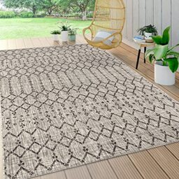 JONATHAN Y SMB108E-9 Ourika Moroccan Geometric Textured Weave Indoor Outdoor Area Rug, Bohemian, Sc&inavian Easy Clean, Bedroom, Kitchen, Backyard, Patio, Non Shed, Light Gray/Black, 270 cm X 370 cm