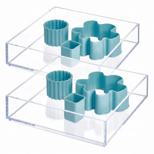 iDesign Desk Drawer Organiser for Makeup and Kitchen Utensils, Large Storage Tray Dividers made of Durable Plastic, Clear, White, Small: 20.3 cm x 20.3 cm (Pack of 2)