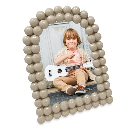 Isaac Jacobs 4x6 Glossy Taupe Double Bauble Arch Photo Frame with Black Fabric Easel, Tabletop, Wall-Mountable, Shelf and Desk, Decorative Art Design, Home D??cor (4x6, Glossy Taupe)