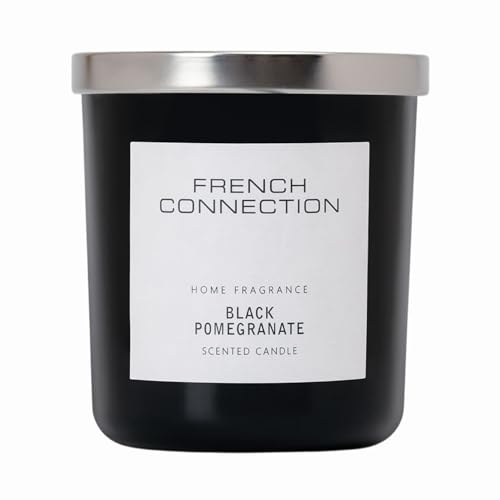 French Connection Black Collection Scented Jar Candle - Premium Shea Butter Wax - Long Burning Candles Gifts Box for Her - (Medium - 270G, Black Pomegranate)