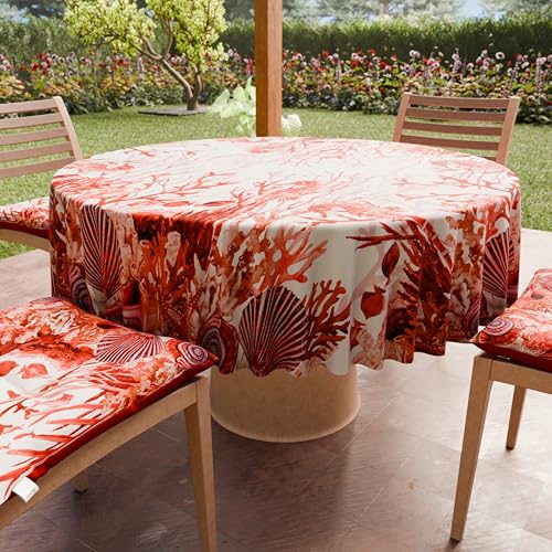 PETTI Artigiani Italiani - Anti-Stain Round Microfibre Tablecloth (Diameter 220 cm), Kitchen Table Cover for Round Table, Red Coral Design, 100% Made in Italy