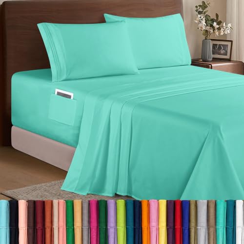 Elegant Comfort Luxury 1500 Premium Hotel Quality Microfiber 4-Piece Sheet Set - Soft, All Around Elastic 18-24 Inches Deep Fitted Sheet - Extra Deep Pocket Sheets, King, Paradise Teal