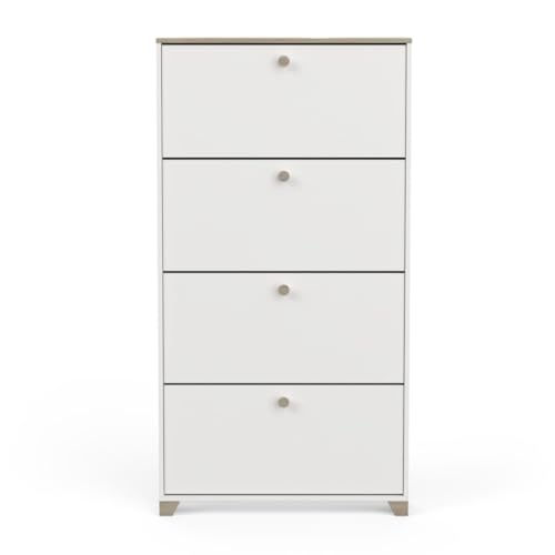 Demeyere Scarpiera a 4 abbattimenti, Decorazione in Rovere Kronberg e Bianco, Stile Contemporaneo, per Ingresso, 80,8 x 17,8, Marrone, L 80,8 x P 17,8 x H 154,2 cm