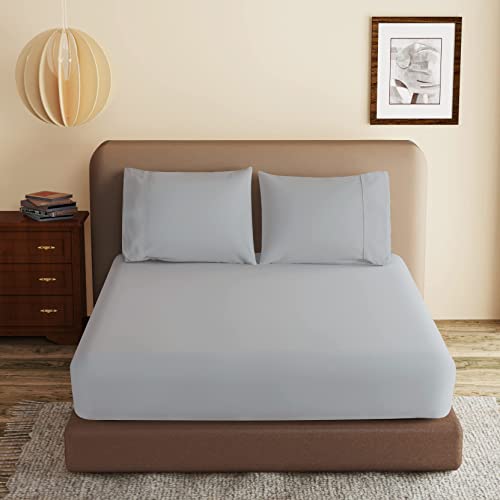 "100% Egyptian Cotton Fitted Sheet King Size Gray, 600 Thread Count,8-16"" Deep Pocket Sheet, Soft & Elastic Sateen Weave Bottom Sheet for Hotel & Home, (Gray, 1 Pack Fitted Sheet Only，King)"