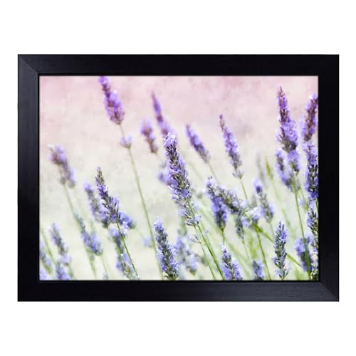 Lap Tray with Bean Bag Cushion, A Field Of Lavender - Handmade in the UK, Raised Wooden Edge, Padded Cushion, Heat-Resistant Wipe-Clean Surface, for Meals, Laptops and Crafts