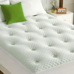 "QUIETSEA Reversible Bamboo Queen Mattress Pad Memory Foam, Egg Crate Mattress Topper Queen Size, Noiseless Waterproof Mattress Cover with Deep Pocket Stretches up to 21"", 60"" x 80"""