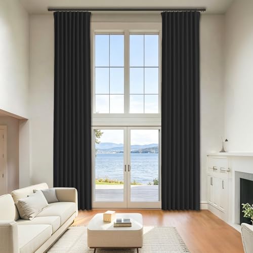 Grichril Room Darkening Curtains 96 Inches Long - 2 Pages Blackout Curtains & Drapes for Bedroom Living Room Window 52 x 96 Inch Length 2 Panels - Black Blackout Curtain Rod Pocket