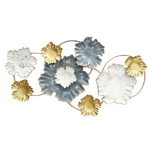 Printerland Metal Painting Flowers 91 x 51 x 5 cm White Gold Wall Sculpture Modern Wall Decoration Shabby Industrial Living Room Living Room Bedroom Kitchen Office (3)