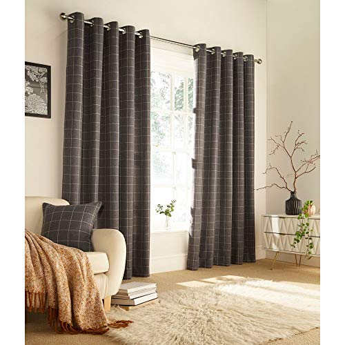 "Furn. Ellis Ringtop Eyelet Curtains (Pair) - Ready Made - Polyester - Grey - 168cm x 137cm (66"" x 54"" inches)"