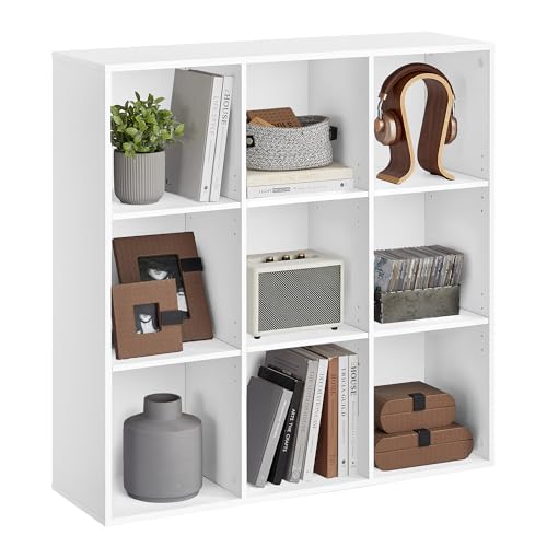VASAGLE Bookcase, Bookshelf, Storage Shelf with 9 Compartments, Standing Shelf, Cube Shelf, for Living Room, Home Office, Dinning Room, Cloud White LBC177W01