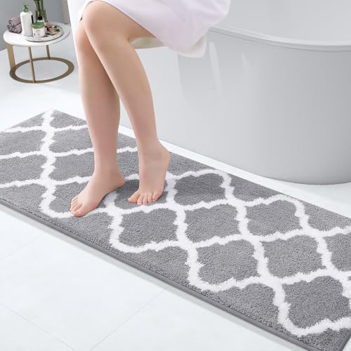 OLANLY Luxury Bathroom Rug Mat, Soft and Absorbent Microfiber Bath Rugs, Non-Slip Shaggy Bath Carpet, Machine Wash Dry, Bath Mats for Bathroom Floor, Tub and Shower, 17x47, Grey